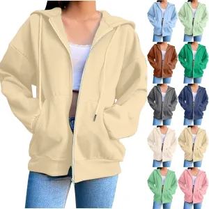 Women's Lightweight Hoodie Zip Up Hoodie Women solid Color Long Sleeve Casual Cozy Clothes with Pockets Fall Coat