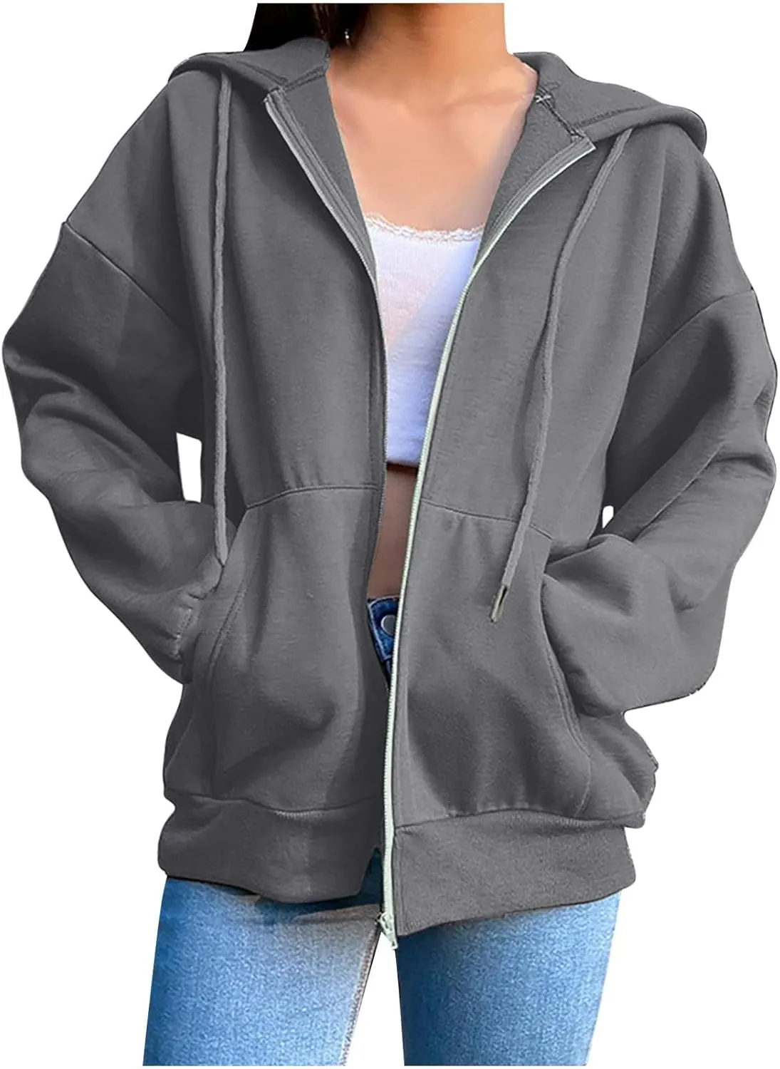Women's Lightweight Hoodie Zip Up Hoodie Women solid Color Long Sleeve Casual Cozy Clothes with Pockets Fall Coat