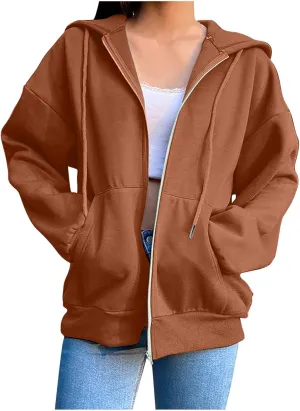 Women's Lightweight Hoodie Zip Up Hoodie Women solid Color Long Sleeve Casual Cozy Clothes with Pockets Fall Coat
