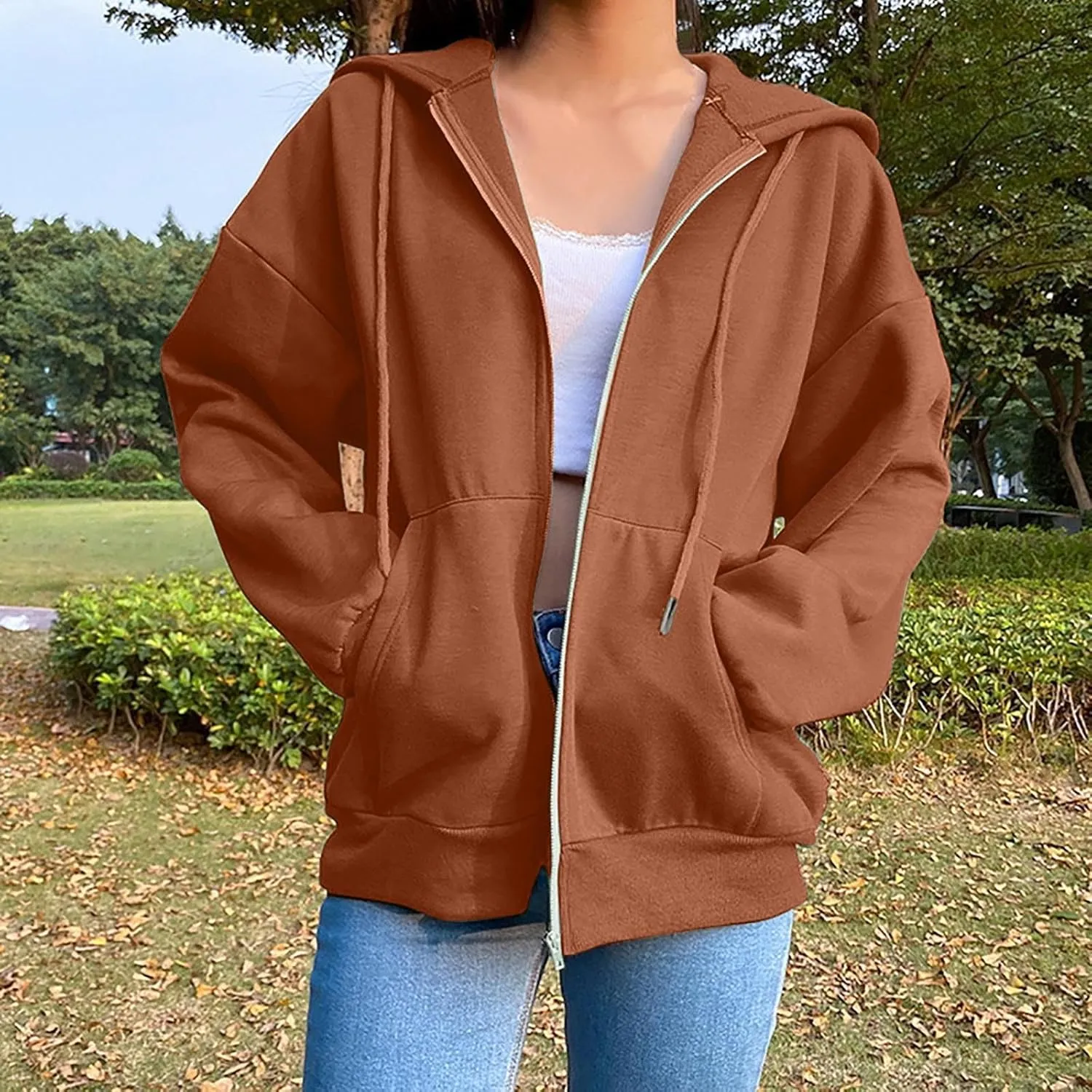 Women's Lightweight Hoodie Zip Up Hoodie Women solid Color Long Sleeve Casual Cozy Clothes with Pockets Fall Coat