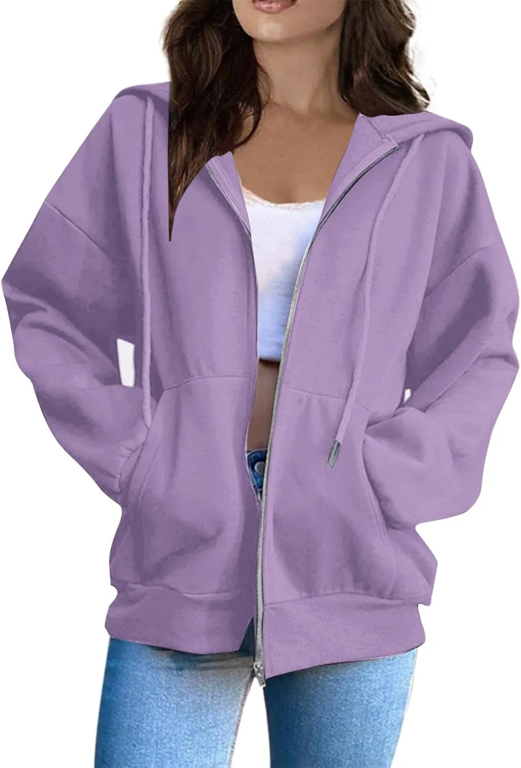 Women's Lightweight Hoodie Zip Up Hoodie Women solid Color Long Sleeve Casual Cozy Clothes with Pockets Fall Coat