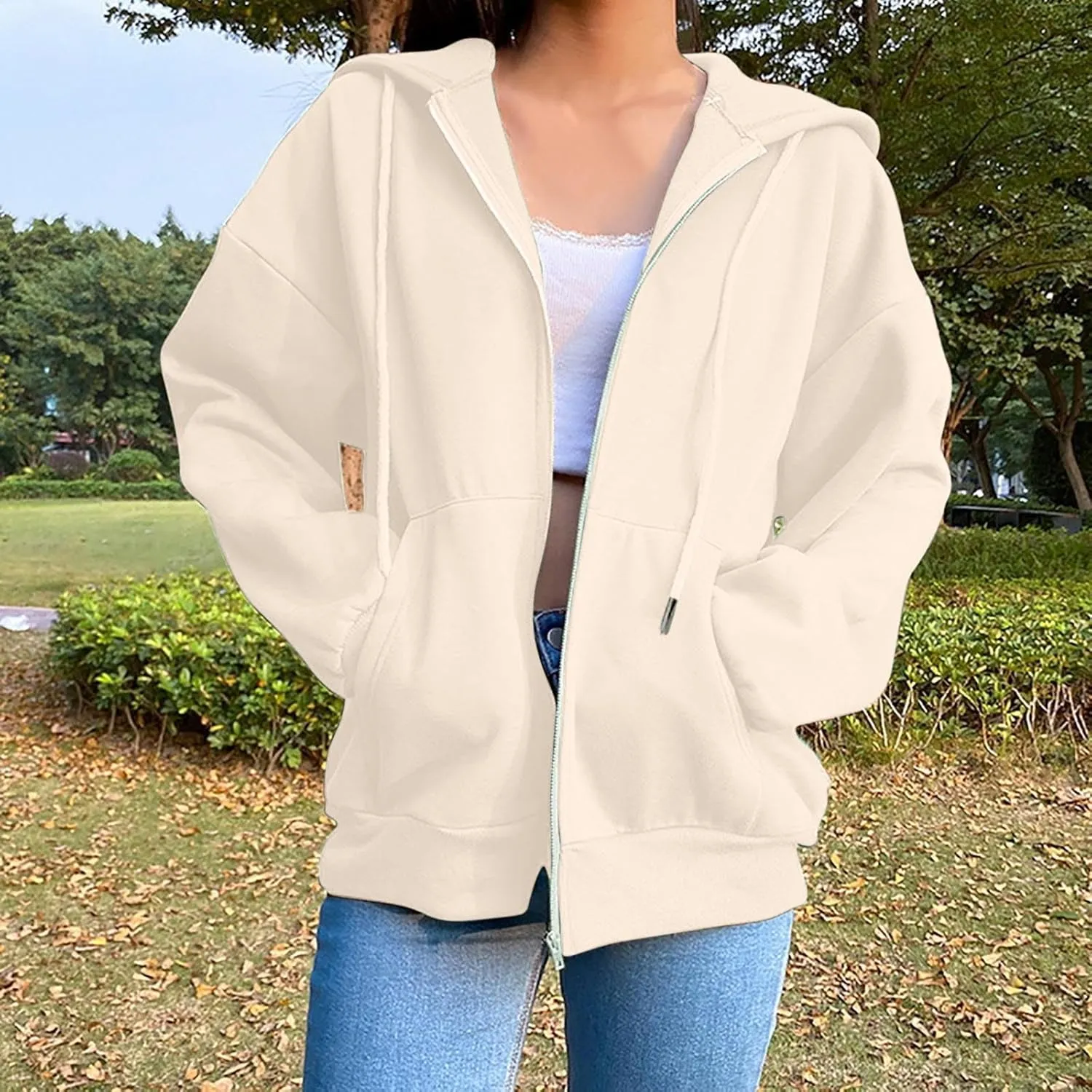 Women's Lightweight Hoodie Zip Up Hoodie Women solid Color Long Sleeve Casual Cozy Clothes with Pockets Fall Coat