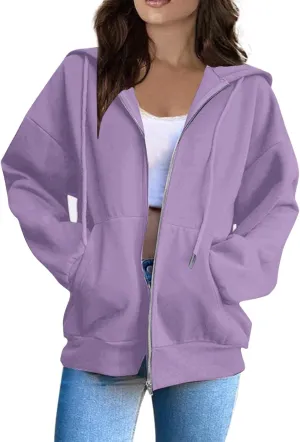 Women's Lightweight Hoodie Zip Up Hoodie Women solid Color Long Sleeve Casual Cozy Clothes with Pockets Fall Coat