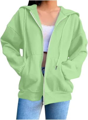 Women's Lightweight Hoodie Zip Up Hoodie Women solid Color Long Sleeve Casual Cozy Clothes with Pockets Fall Coat