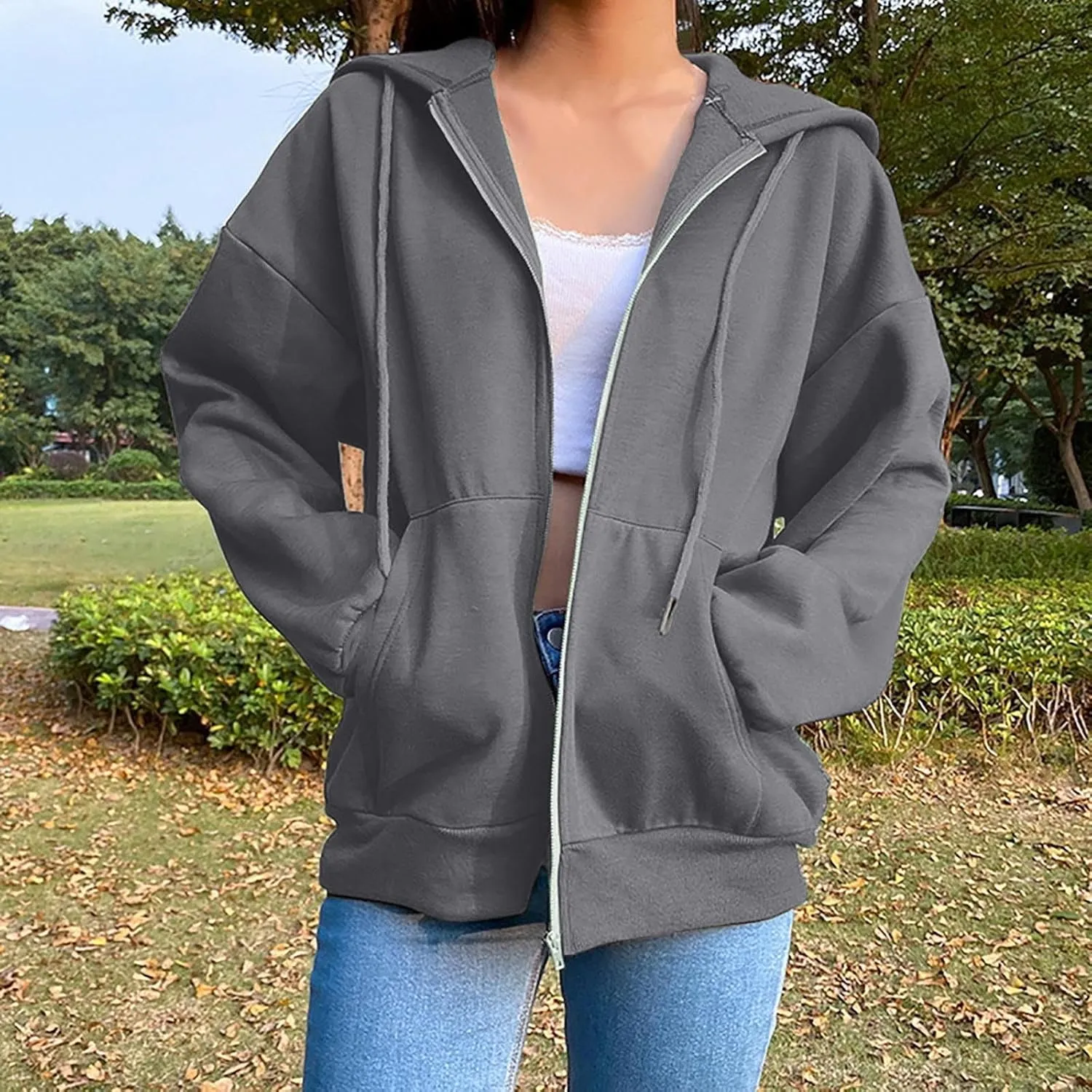 Women's Lightweight Hoodie Zip Up Hoodie Women solid Color Long Sleeve Casual Cozy Clothes with Pockets Fall Coat