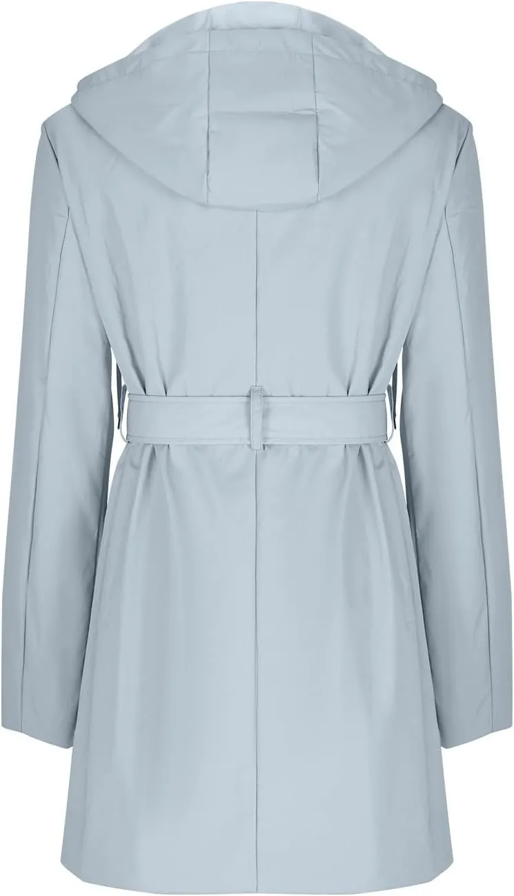 Women's Ligtweight Jackets Anorak Utility Belted Waist Hoodie Zip Up Fall Casual Long Sleeve Coat with Pockets