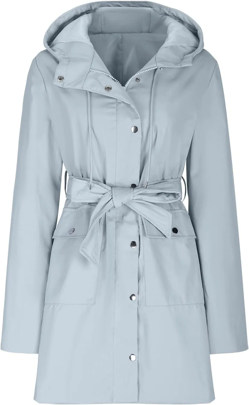 Women's Ligtweight Jackets Anorak Utility Belted Waist Hoodie Zip Up Fall Casual Long Sleeve Coat with Pockets