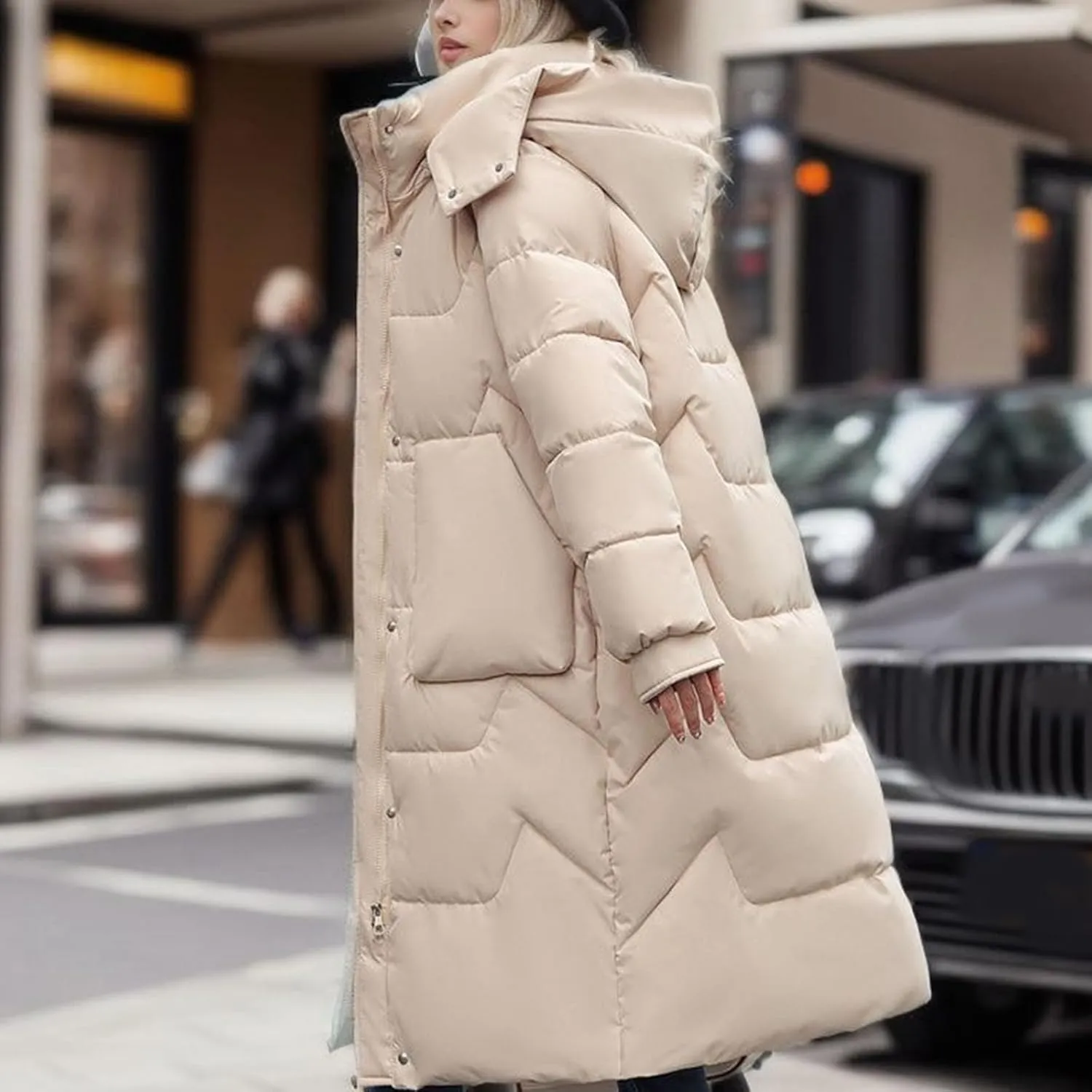 Women's Long Down Jacket Warm Winter Coat Hooded Puffer Jacket Thickened Outerwear Windproof Quilted Jackets Parka