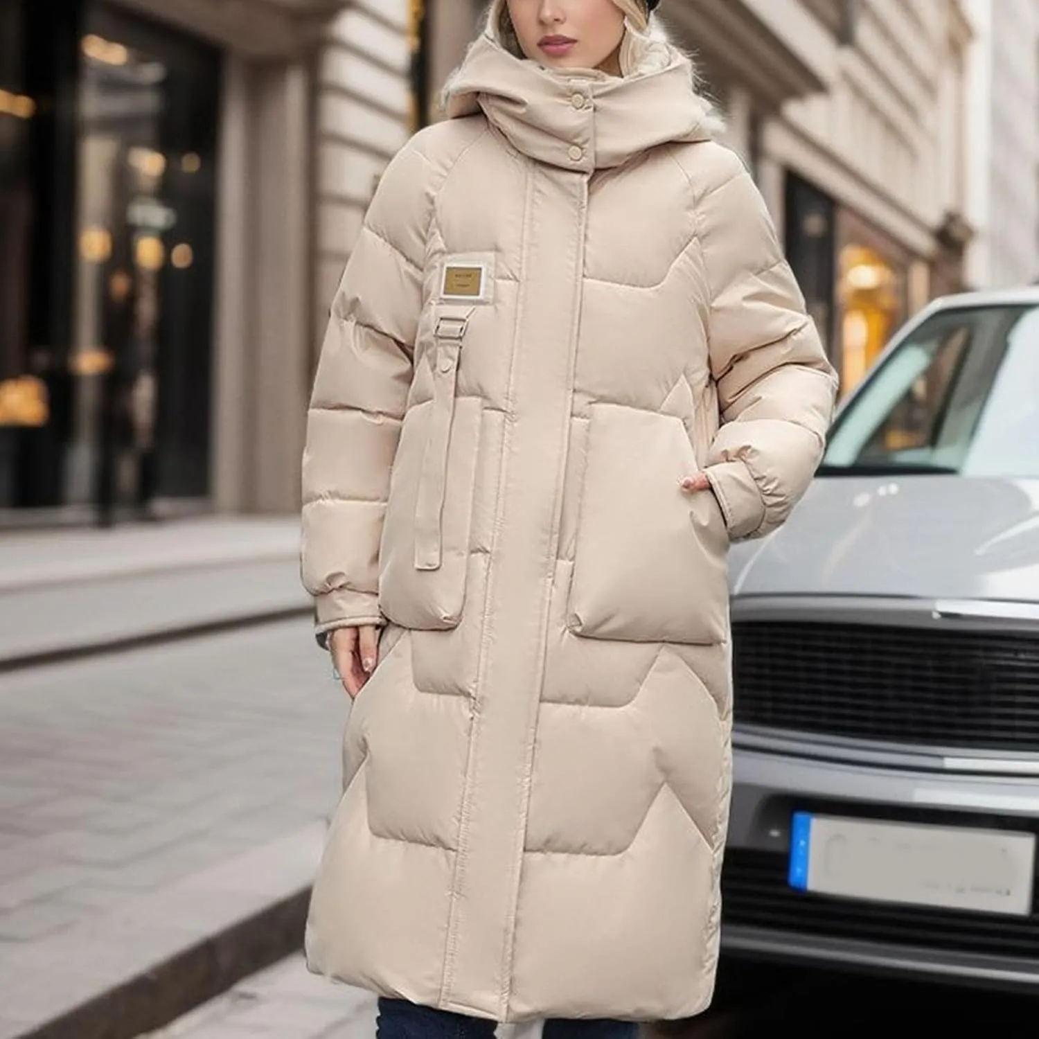 Women's Long Down Jacket Warm Winter Coat Hooded Puffer Jacket Thickened Outerwear Windproof Quilted Jackets Parka