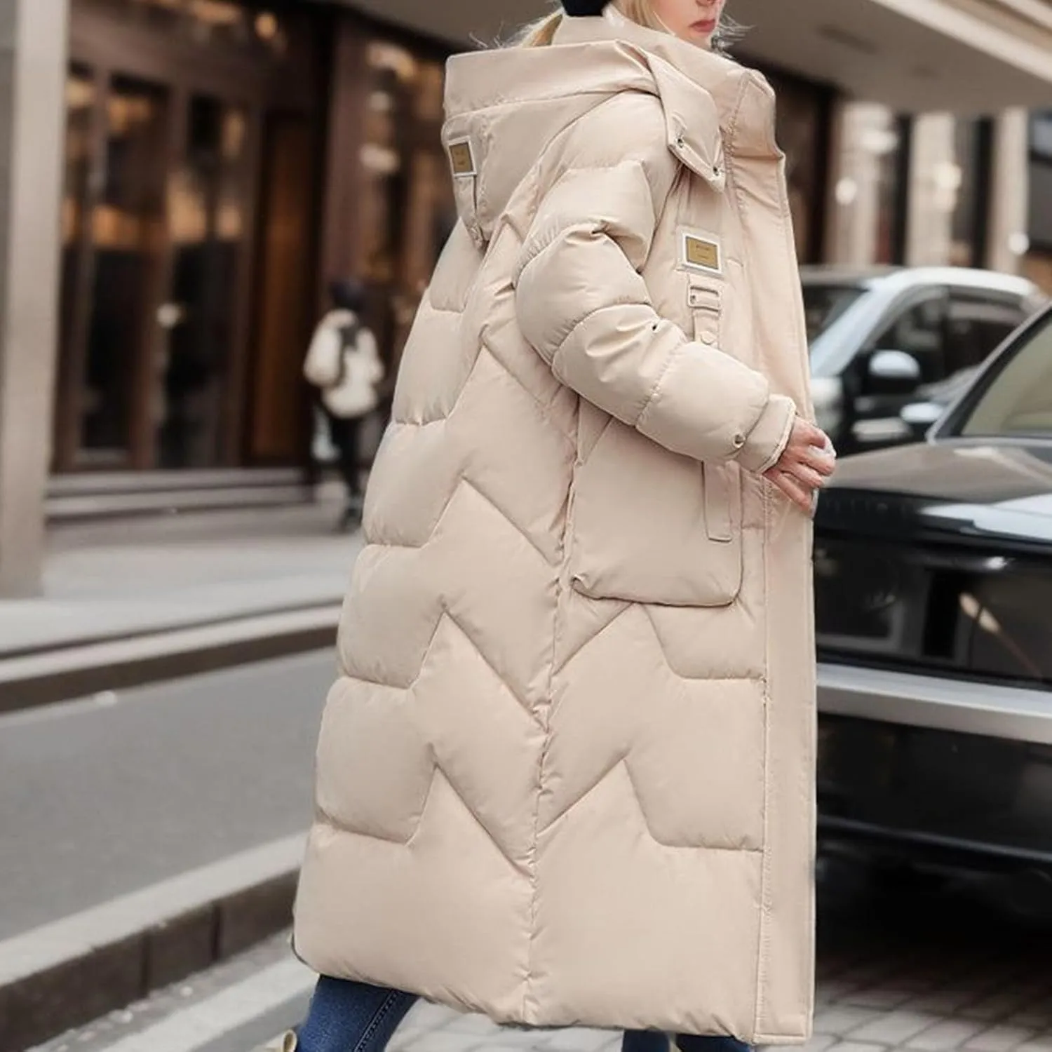 Women's Long Down Jacket Warm Winter Coat Hooded Puffer Jacket Thickened Outerwear Windproof Quilted Jackets Parka