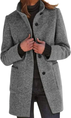 Women's Long Pea Coats Casual Stand Collar Wool Blend Coats Winter Soild Color Thicken Trench Coat Overcoat