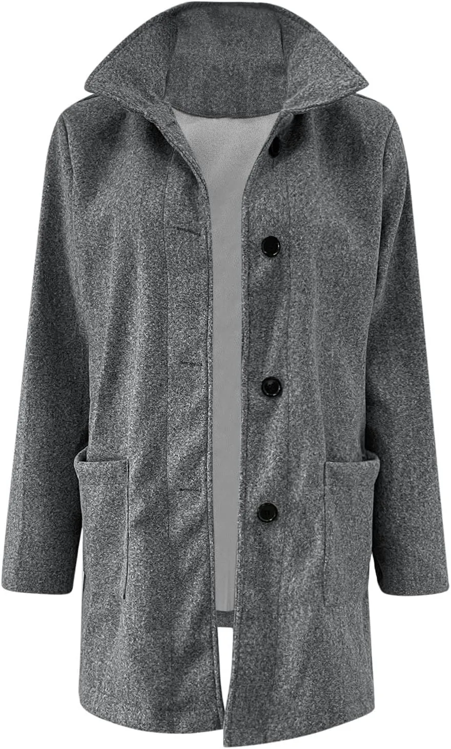 Women's Long Pea Coats Casual Stand Collar Wool Blend Coats Winter Soild Color Thicken Trench Coat Overcoat