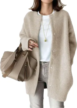 Womens Loose Knitted Cardigans Button Down Long Sleeve Fall Woolen Outwear Solid Color Oversized Sweater Coat