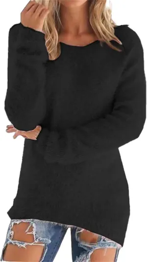 Womens Mock Neck Fuzzy Sweaters 2024 Long Sleeve Slim Fit Plush Pullovers Fleece Winter Soft Cozy Basic Tops Knitwear