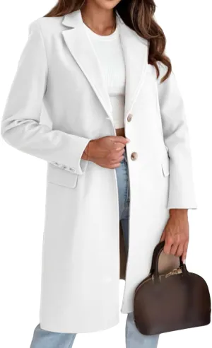 Women's Notched Lapel Collar Double Breasted Peacoat Winter Wool Blend Over Coats Long Jackets