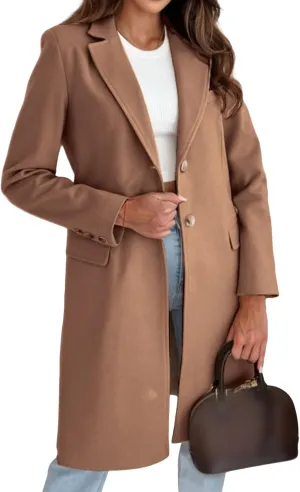 Women's Notched Lapel Collar Double Breasted Peacoat Winter Wool Blend Over Coats Long Jackets