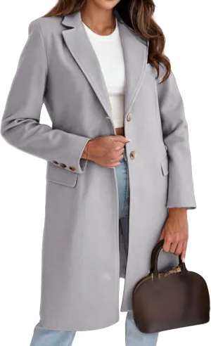 Women's Notched Lapel Collar Double Breasted Peacoat Winter Wool Blend Over Coats Long Jackets