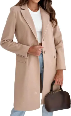 Women's Notched Lapel Collar Double Breasted Peacoat Winter Wool Blend Over Coats Long Jackets