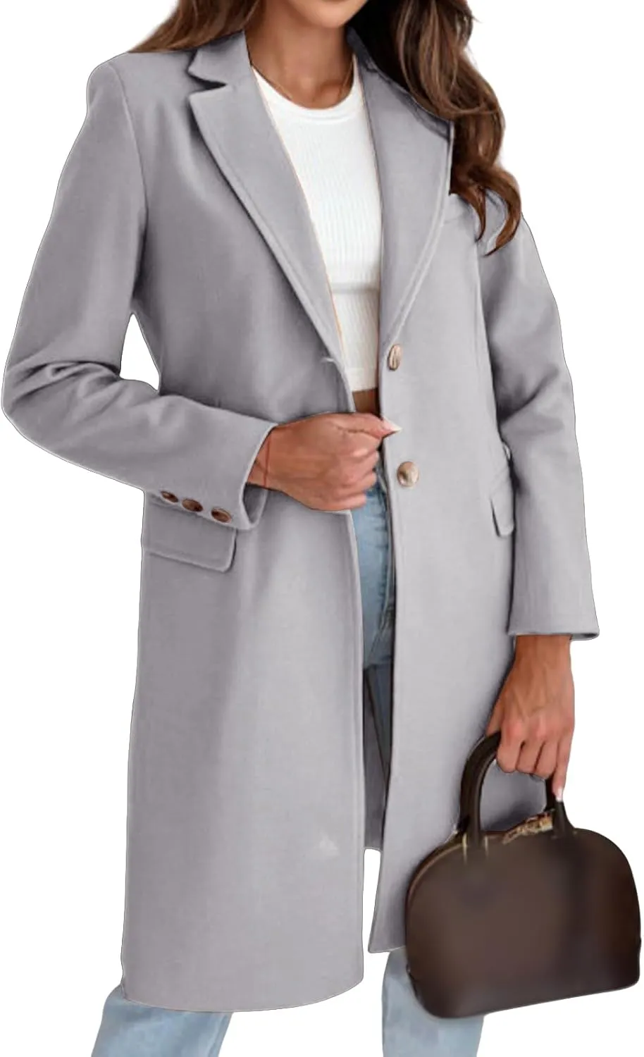 Women's Notched Lapel Collar Double Breasted Peacoat Winter Wool Blend Over Coats Long Jackets