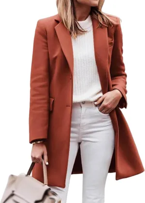 Women's Notched Lapel Collar Pea Coat Single Breasted Wool Blend Overcoat Winter Long Jacket