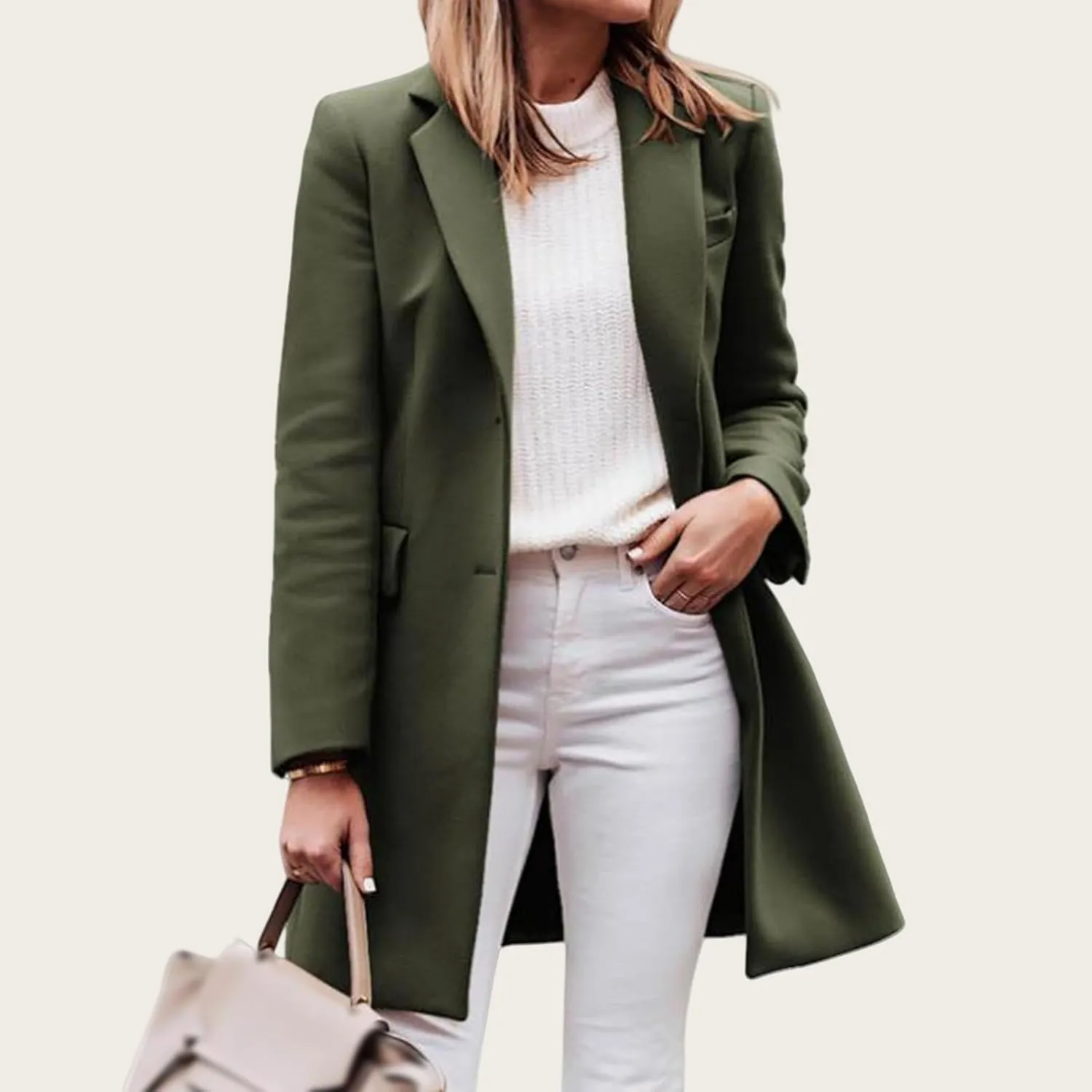 Women's Notched Lapel Collar Pea Coat Single Breasted Wool Blend Overcoat Winter Long Jacket