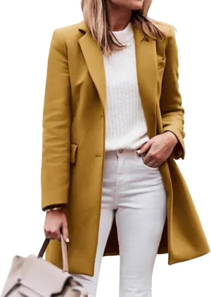 Women's Notched Lapel Collar Pea Coat Single Breasted Wool Blend Overcoat Winter Long Jacket