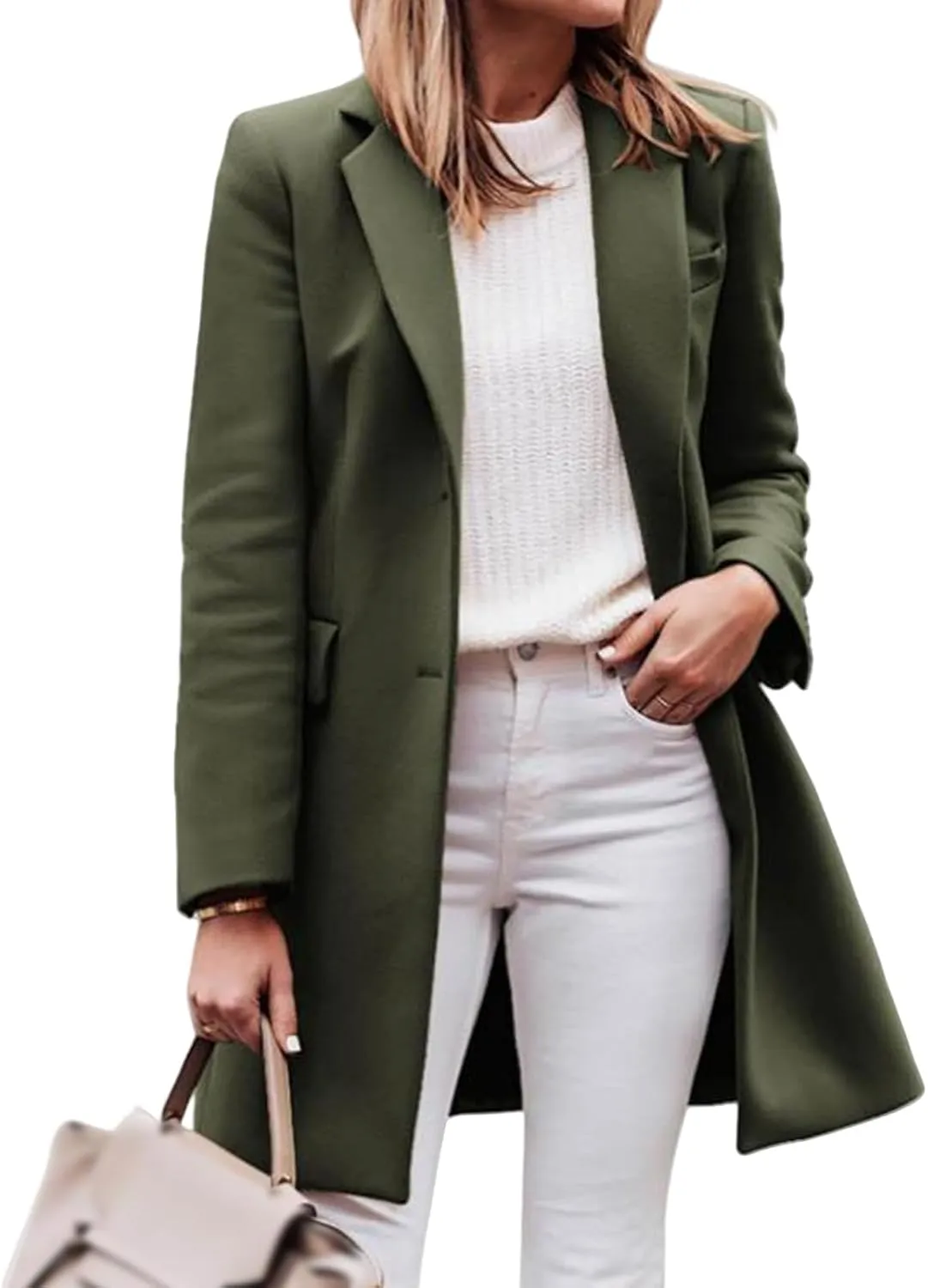 Women's Notched Lapel Collar Pea Coat Single Breasted Wool Blend Overcoat Winter Long Jacket