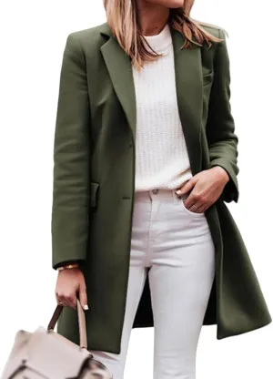 Women's Notched Lapel Collar Pea Coat Single Breasted Wool Blend Overcoat Winter Long Jacket