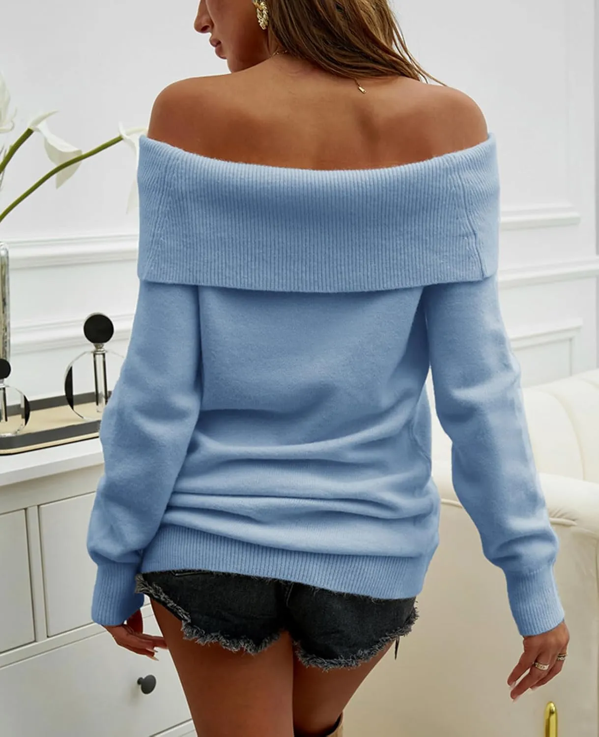 Womens Off Shoulder Sweaters Y2K Batwing Sleeve Casual Knit Pullover Sweater Date Night Blouse Jumper Tops