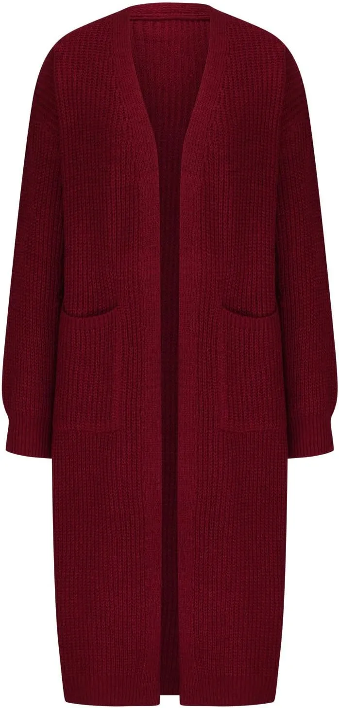 Women's Open Front Cardigan Oversized Chunky Knit Sweater Long Lantern Sleeve Outwear with Pocket 2025 Fashion