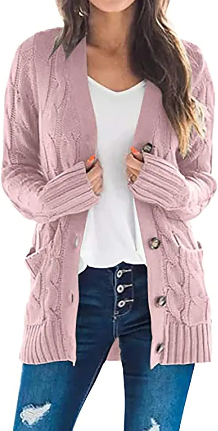Women's Open Front Cardigan Slouchy Sweaters Fashion Button Down Cable Knit Chunky Oversized Knitwear Outwear Coats