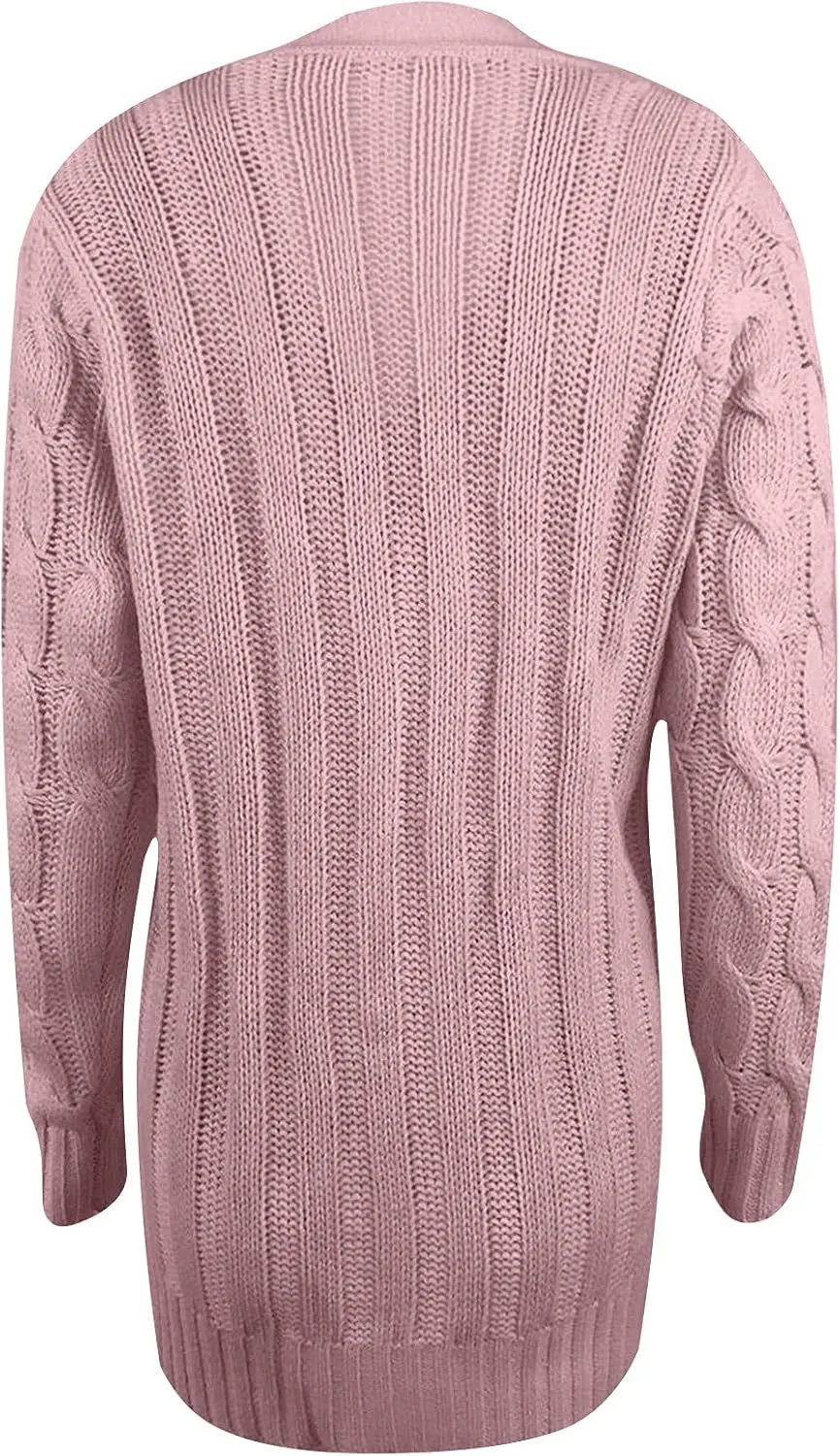 Women's Open Front Cardigan Slouchy Sweaters Fashion Button Down Cable Knit Chunky Oversized Knitwear Outwear Coats