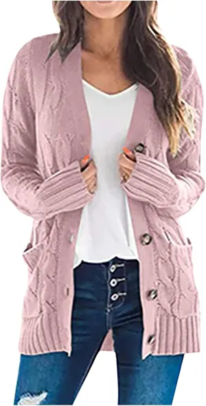 Women's Open Front Cardigan Slouchy Sweaters Fashion Button Down Cable Knit Chunky Oversized Knitwear Outwear Coats