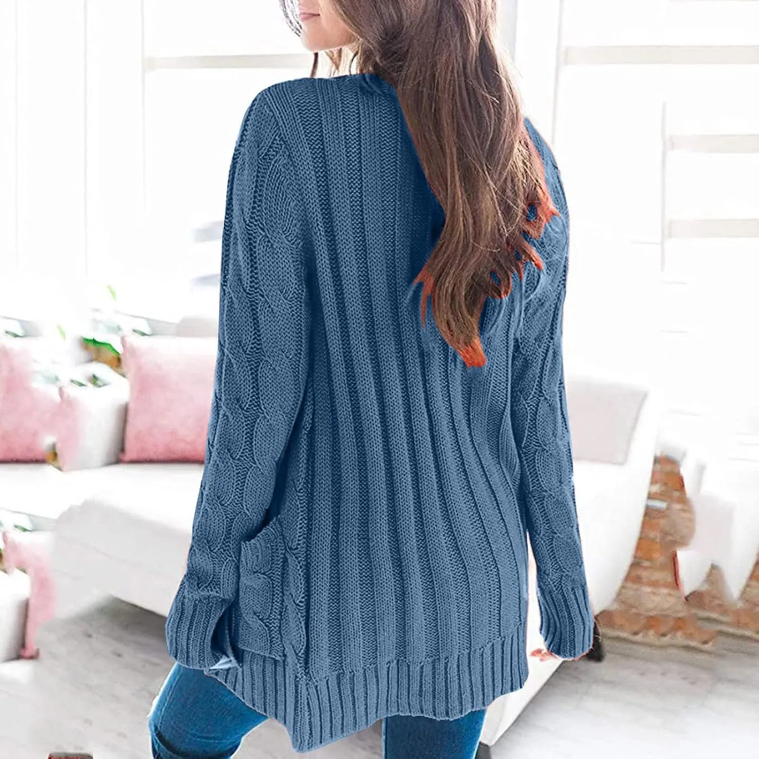 Women's Open Front Cardigan Sweaters 2024 Winter Fashion Button Down Cable Knit Chunky Warm Outwear Coats with Pocket
