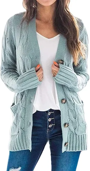 Womens Open Front Cardigan Sweaters Casual Cable Knit Chunky Sweater Button Down Long Sleeve Jacket Winter Coat 2024