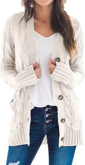 Womens Open Front Cardigan Sweaters Casual Cable Knit Chunky Sweater Button Down Long Sleeve Jacket Winter Coat 2024