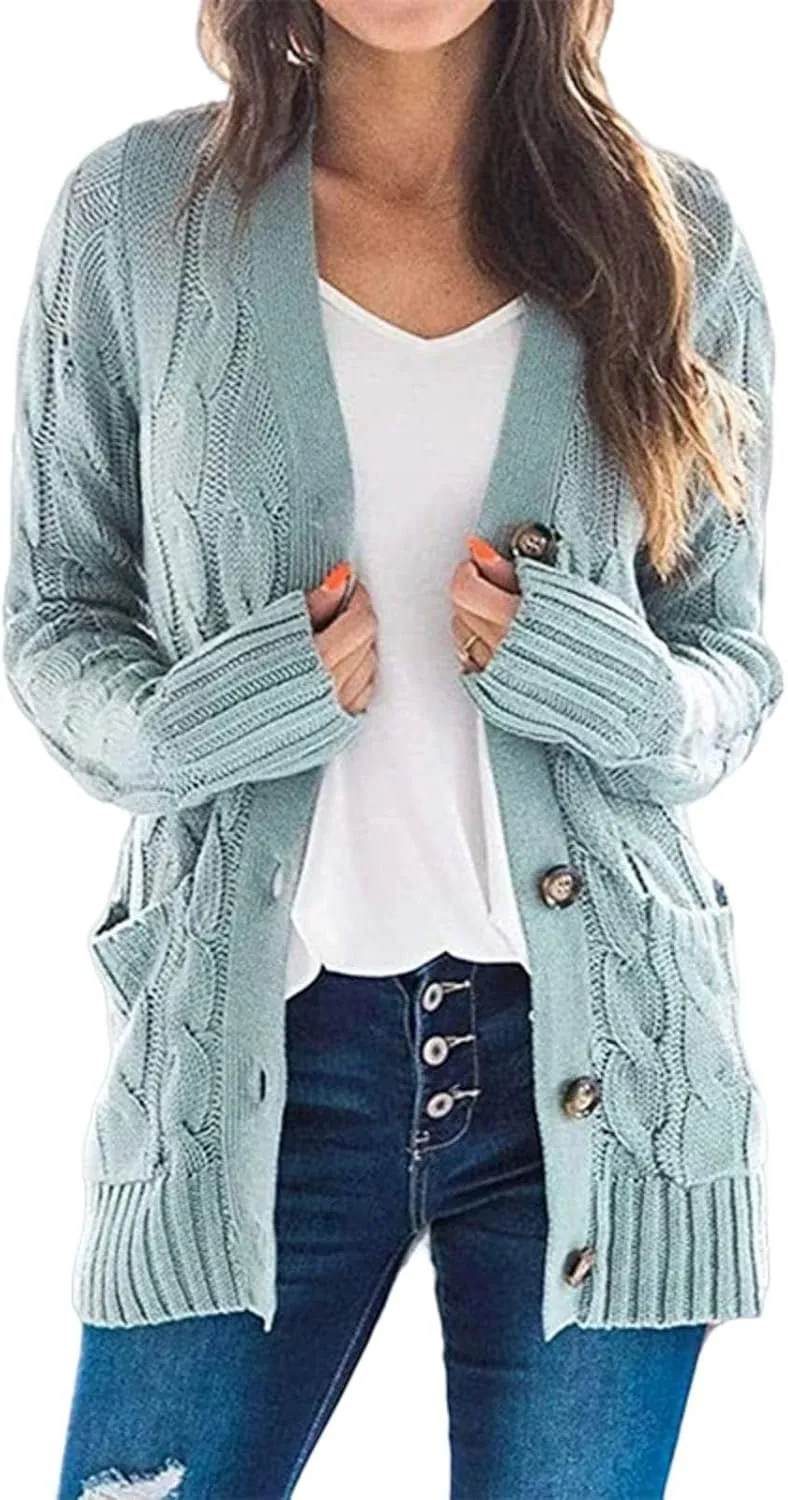 Womens Open Front Cardigan Sweaters Casual Cable Knit Chunky Sweater Button Down Long Sleeve Jacket Winter Coat 2024