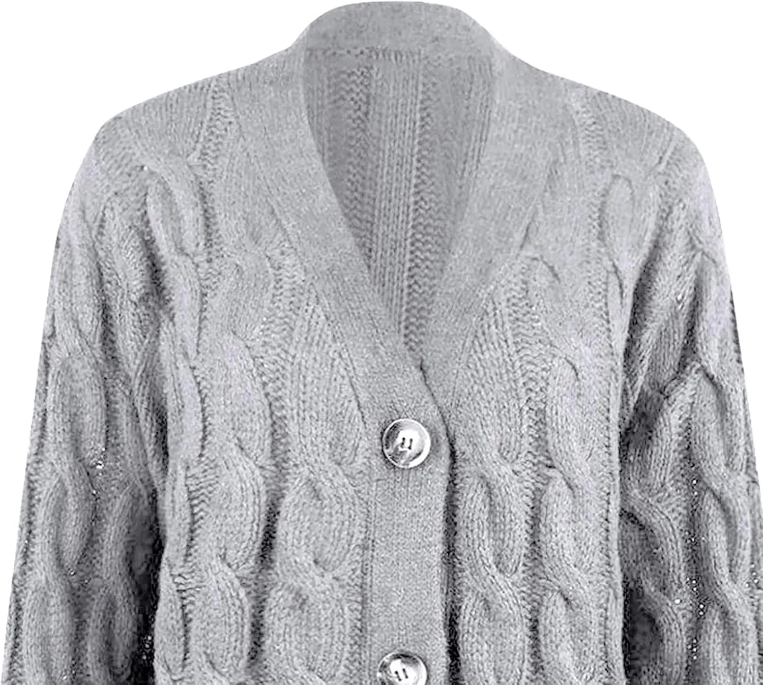 Women's Open Front Cardigan Sweaters Trendy Solid Button Cable Knit Chunky Winter Outerwear Coats with Pocket