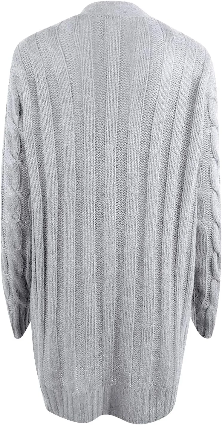 Women's Open Front Cardigan Sweaters Trendy Solid Button Cable Knit Chunky Winter Outerwear Coats with Pocket