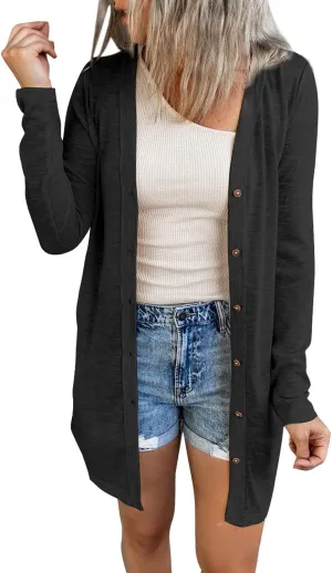 Women's Open Front Lightweight Cardigan Long Sleeve Button Down Loose Solid Outwear Sping Cardigans