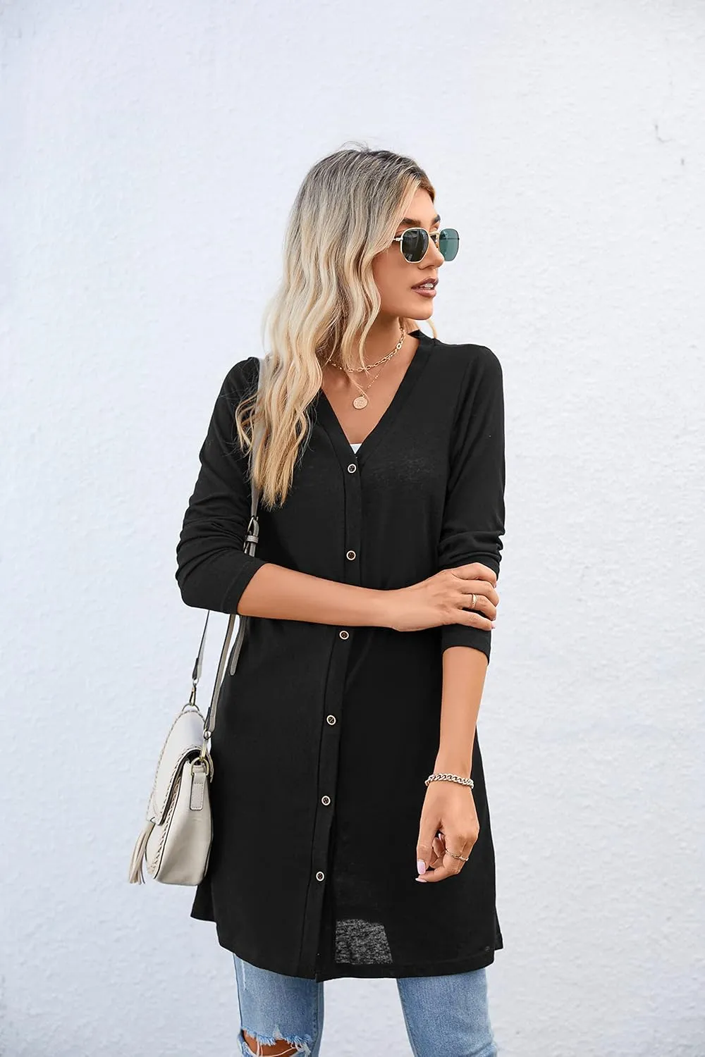 Women's Open Front Lightweight Cardigan Long Sleeve Button Down Loose Solid Outwear Sping Cardigans