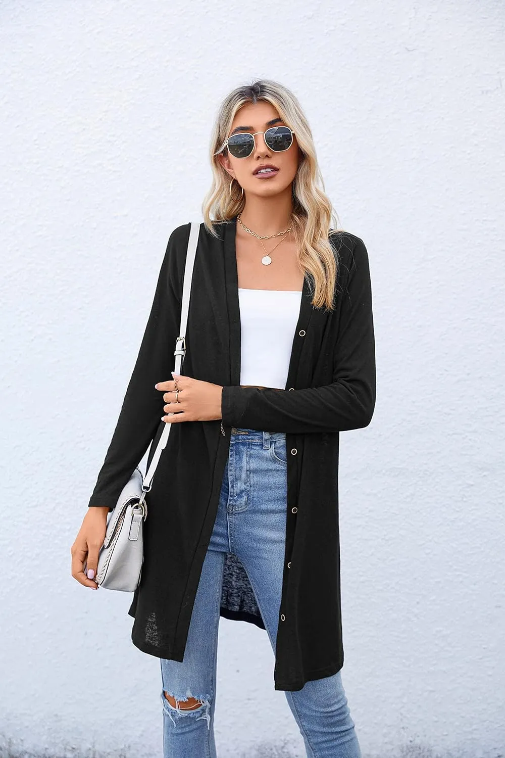 Women's Open Front Lightweight Cardigan Long Sleeve Button Down Loose Solid Outwear Sping Cardigans