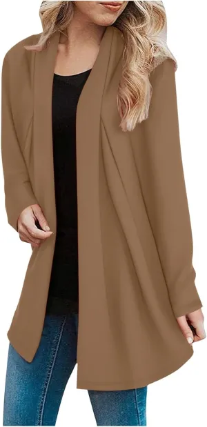 Womens Open Front Longline Cardigan Long Sleeve Casual Fall Solid Coat Stylish Duster Cardigan Daily Commuting Resort
