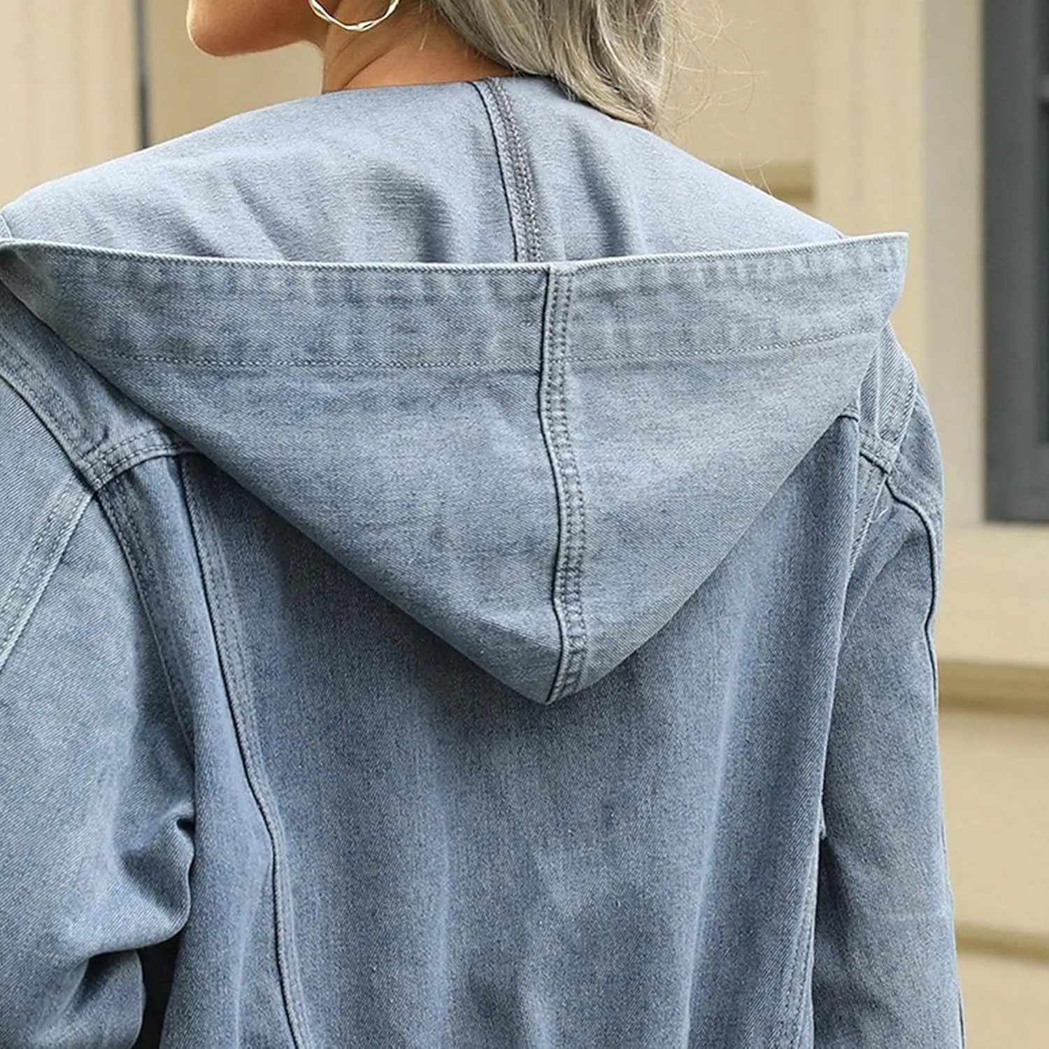 Women's Oversized Denim Jacket Denim Trucker Jacket Hoodie Button Up Elasticated Waist Cropped Jean Outerwear 2025
