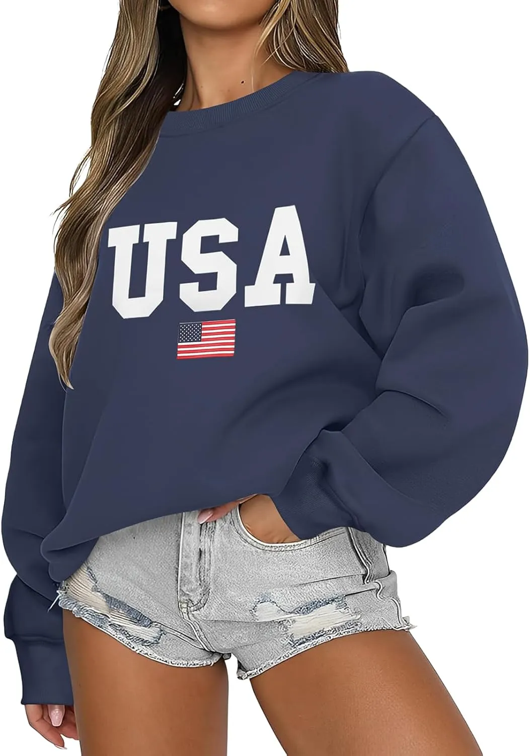 Women's Oversized Graphic Letter Print Sweatshirts Casual Crewneck Long Sleeve Fleece Pullover Tops Preppy Shirts
