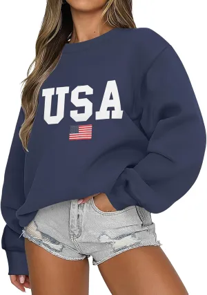 Women's Oversized Graphic Letter Print Sweatshirts Casual Crewneck Long Sleeve Fleece Pullover Tops Preppy Shirts