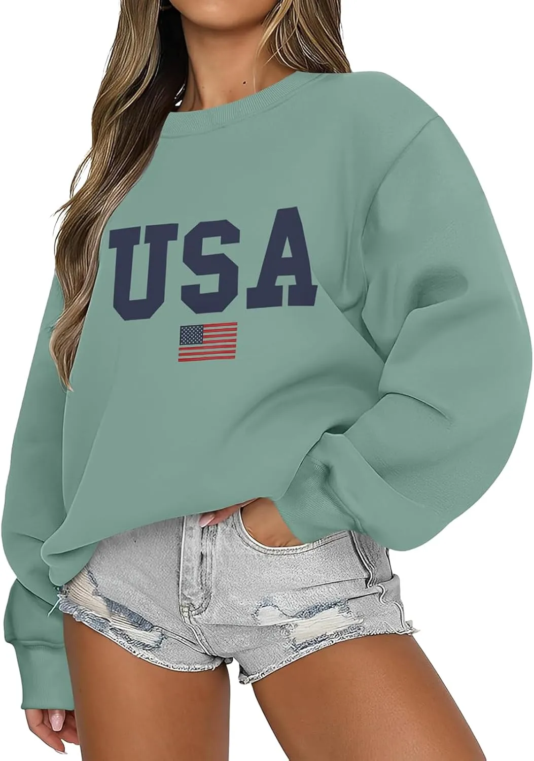 Women's Oversized Graphic Letter Print Sweatshirts Casual Crewneck Long Sleeve Fleece Pullover Tops Preppy Shirts