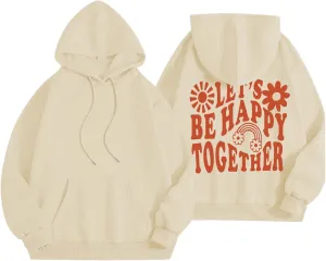 Womens Oversized Hoodies Cute Floral Graphic Hoodie Casual Letter Print Sweatshirt Winter Preppy Pullover Teen Girls