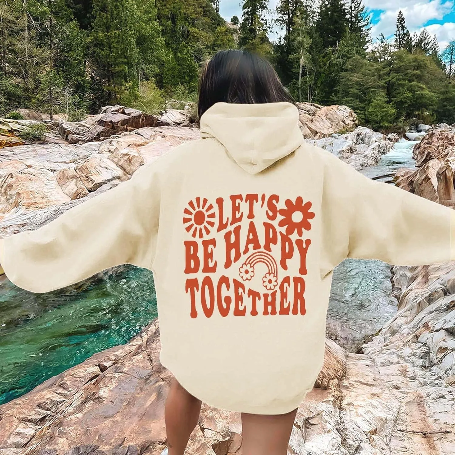 Womens Oversized Hoodies Cute Floral Graphic Hoodie Casual Letter Print Sweatshirt Winter Preppy Pullover Teen Girls