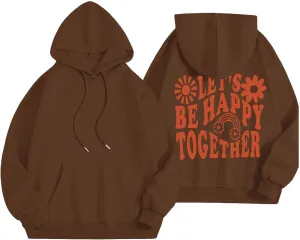 Womens Oversized Hoodies Cute Floral Graphic Hoodie Casual Letter Print Sweatshirt Winter Preppy Pullover Teen Girls